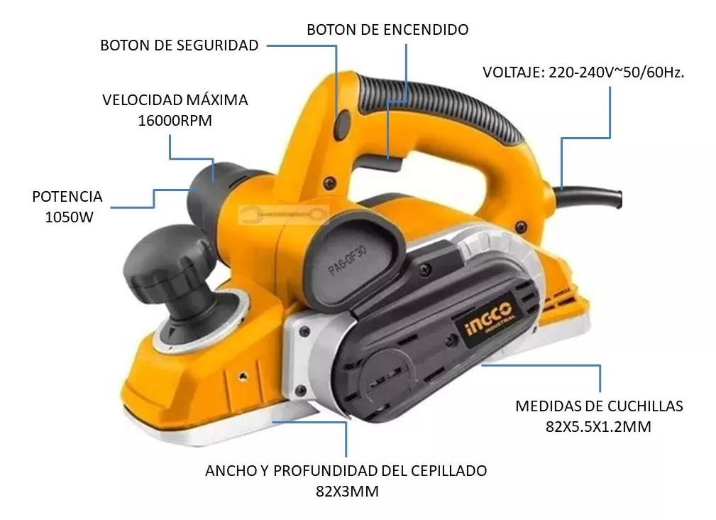Cepilladora Electrica Industrial Ingco 1050w Pl10508-7 - Imagen 2