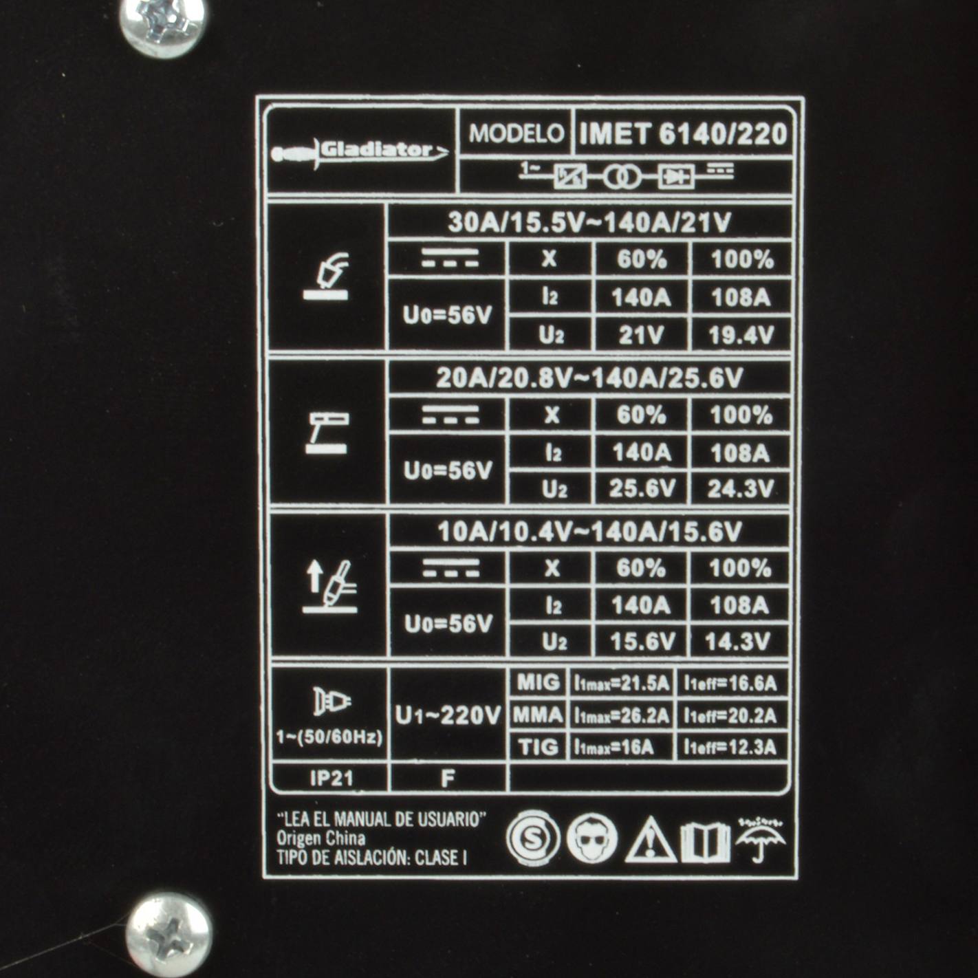 Soldadora GLADIATOR 140 amp Mig Flux-Arco-Tig (imet 6140/220) - Imagen 10